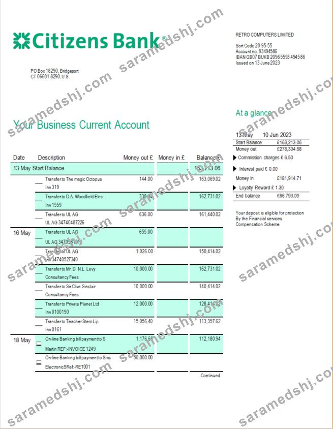 Citizens Bank firm statement Word and PDF template